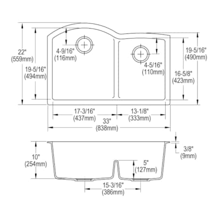 Elkay Kitchen Sink, Undermount Mount, Jubilee Finish ELXHU3322RJB0